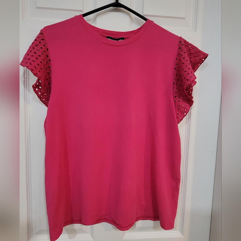 Karl Lagerfeld Fuchsia Eyelet Sleeve Top